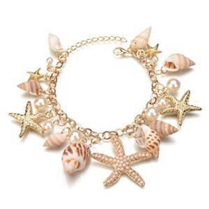 ZIBUYU® Bracelet for Women and Girls Seashell Exotic Boho Adjustable Chain Seashell Bracelet Accessories Starfish Conch Pearl Bracelet for Women Shell Jewellery Birthday Gift for Women - 1 Pcs