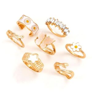 Shining Diva Fashion Latest Stylish Y2k Gen Z Chunky Finger Rings for Women and Girls - Set of 7 (14173r) Golden