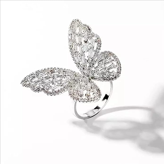 Fashion Frill Women's Jewellery Butterfly Ring - Stainless Steel Silver AD Studded Adjustable Ring for Girls - Romantic Gift for Wife Girlfriend Promise - Image 3