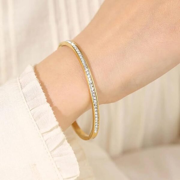 Shining Diva Fashion Anti Tarnish Jewellery | 18K Gold Plated Stainless Steel Openable Crystal Bracelet | Latest Stylish Cuff Bangle | Love Friendship Couples Gifts for Women Girls Mother Sister Wife Girlfriend - Image 4
