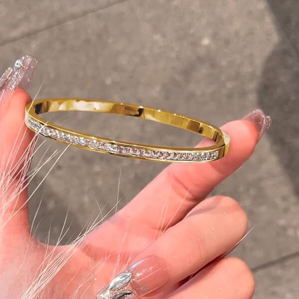Shining Diva Fashion Anti Tarnish Jewellery | 18K Gold Plated Stainless Steel Openable Crystal Bracelet | Latest Stylish Cuff Bangle | Love Friendship Couples Gifts for Women Girls Mother Sister Wife Girlfriend - Image 2