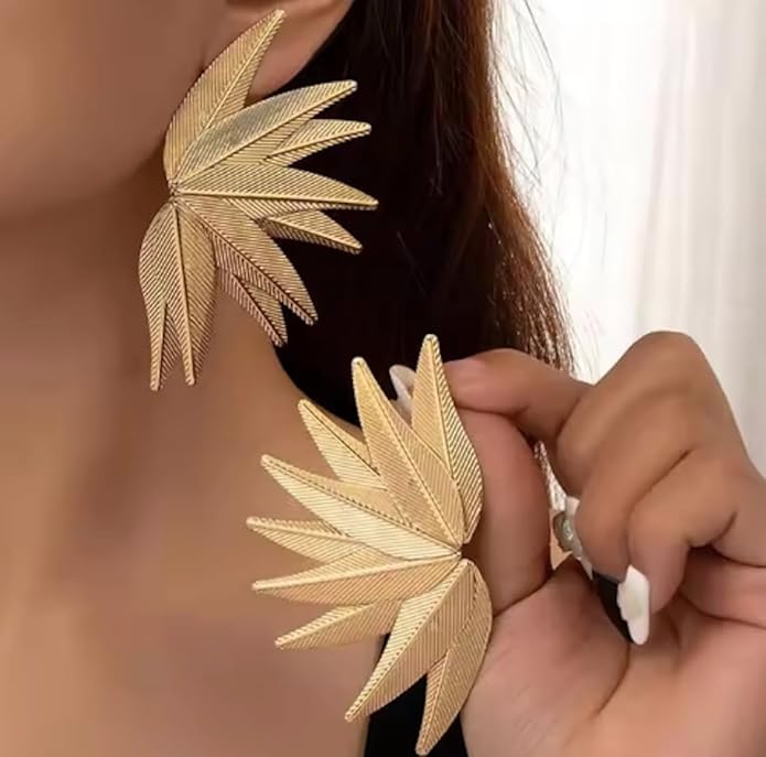 Nilu's Collections Gold Plated Leaf Earrings Studs | gift for her | Gifts For Women & girls. - Image 3